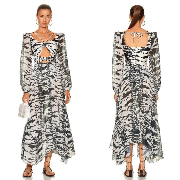 PatBO Alessandra Ambrosio Animal Printed Cutout Long Sleeve Maxi Dress Sz Small - Picture 1 of 11